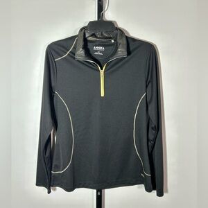 Annika Large Shirt Black Yellow Trim Quarter Zip Dri Fit Polyester